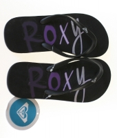 Roxy Dames Slippers Zwart met paars logo Maat 37