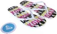 Roxy Dames Slippers Wit met Zwart Roze en Gele letters Maat 37